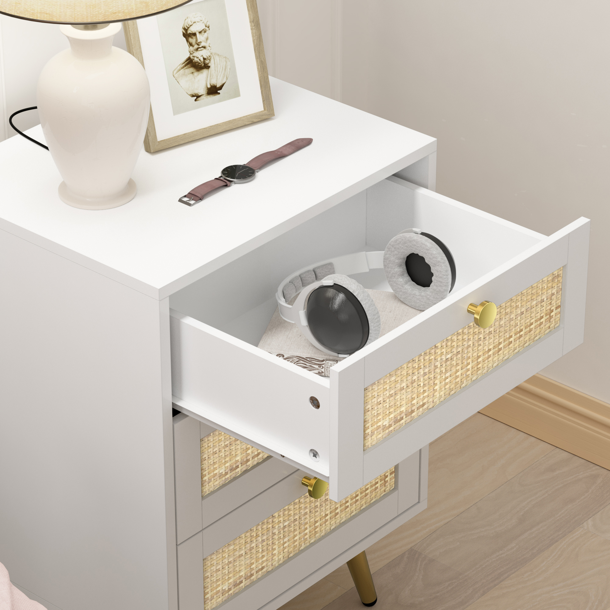 Anmytek Nightstand 26" H Dresser with 3 Drawers Bedside Table