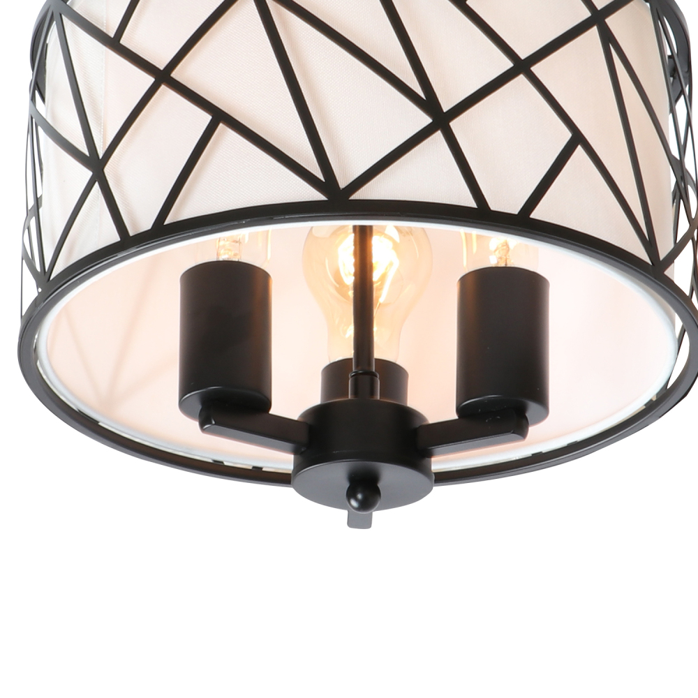 Anmytek Christmas Drum Semi-Flush Mount Ceiling Light Fixture Black Modern Farmhouse Lamp Shade Contemporary Linen Fabric Lighting for Hallway Living Room