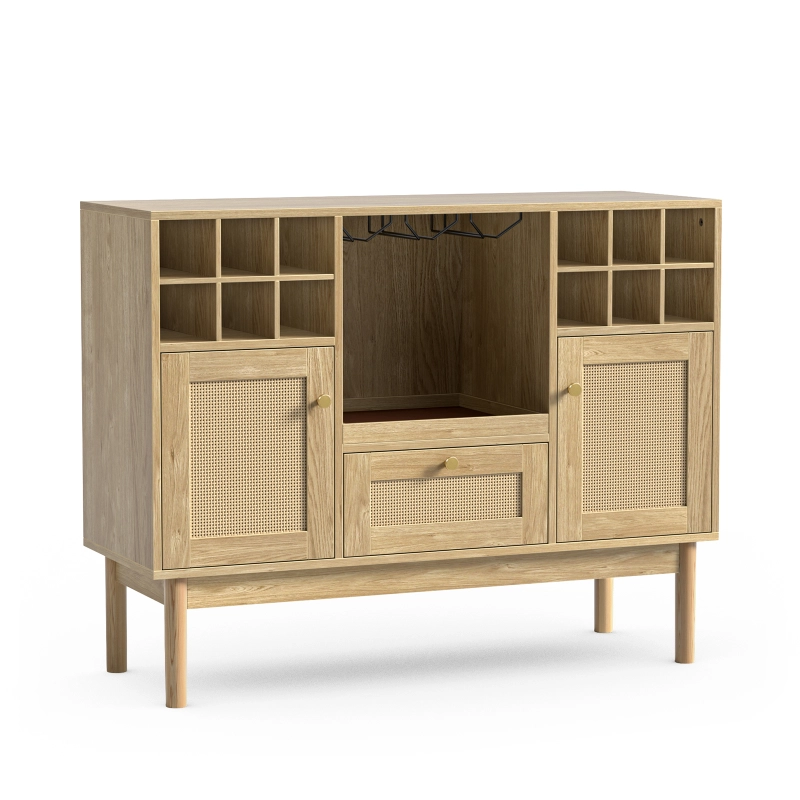 58" Buffet Cabinet With Wine Racks & Drawers - Mid-Century Modern Sideboard For Kitchen Or Living Room