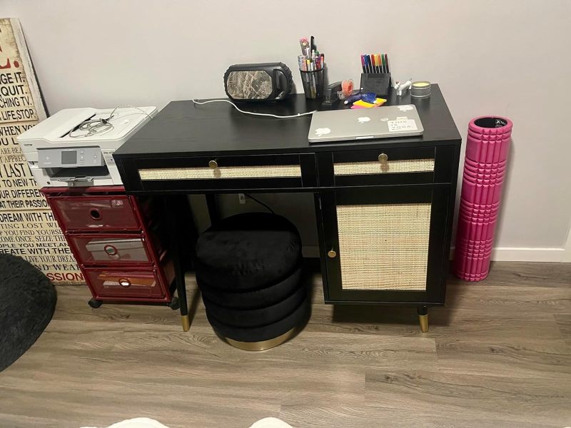 Anmytek Rattan Vanity Desk with Drawers and Storage Office Desk