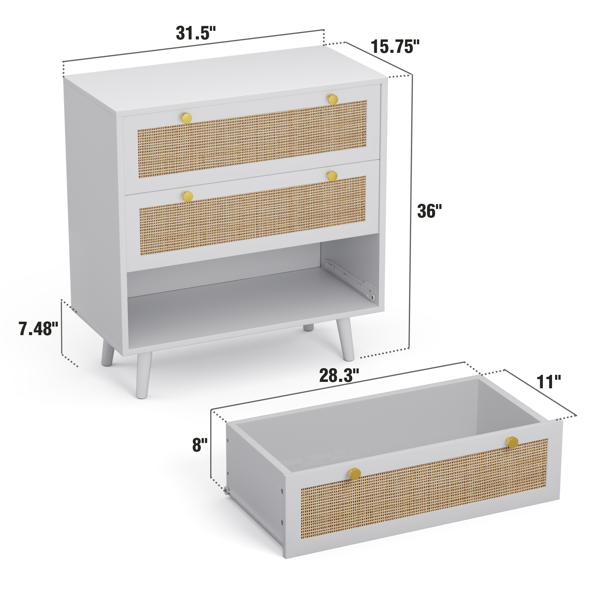 Anmytek Dresser for Bedroom with 3 Drawers Rattan Dresser