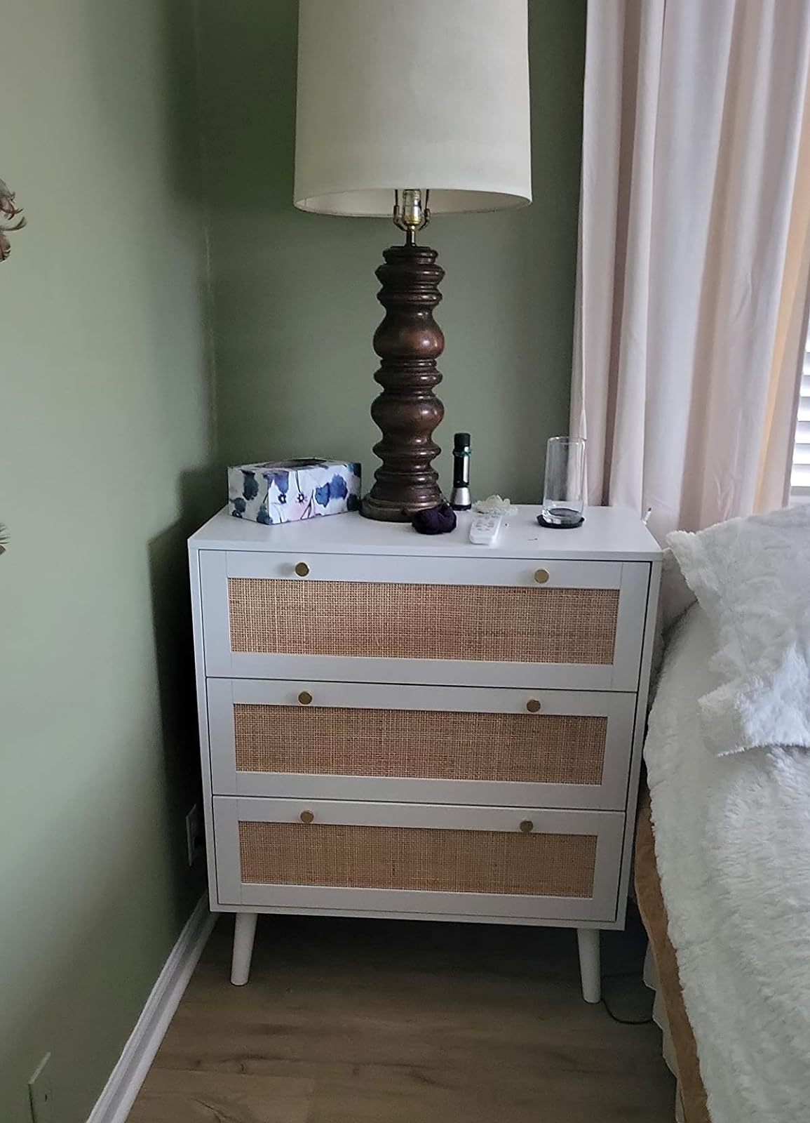 Anmytek Dresser for Bedroom with 3 Drawers Rattan Dresser