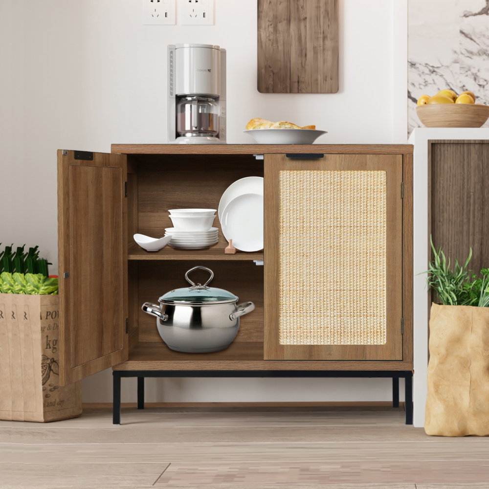 Anmytek Rattan Cabinet with Storage, Sideboard Storage Cabinet