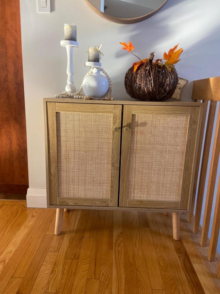 Anmytek Rattan Storage Cabinet with 2 Doors and 3 Drawers