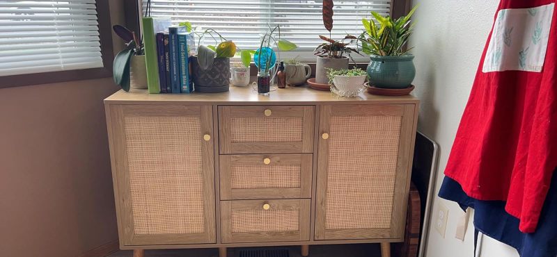 Rattan Sideboard Buffet Cabinet, 3 Drawers and 2 Doors