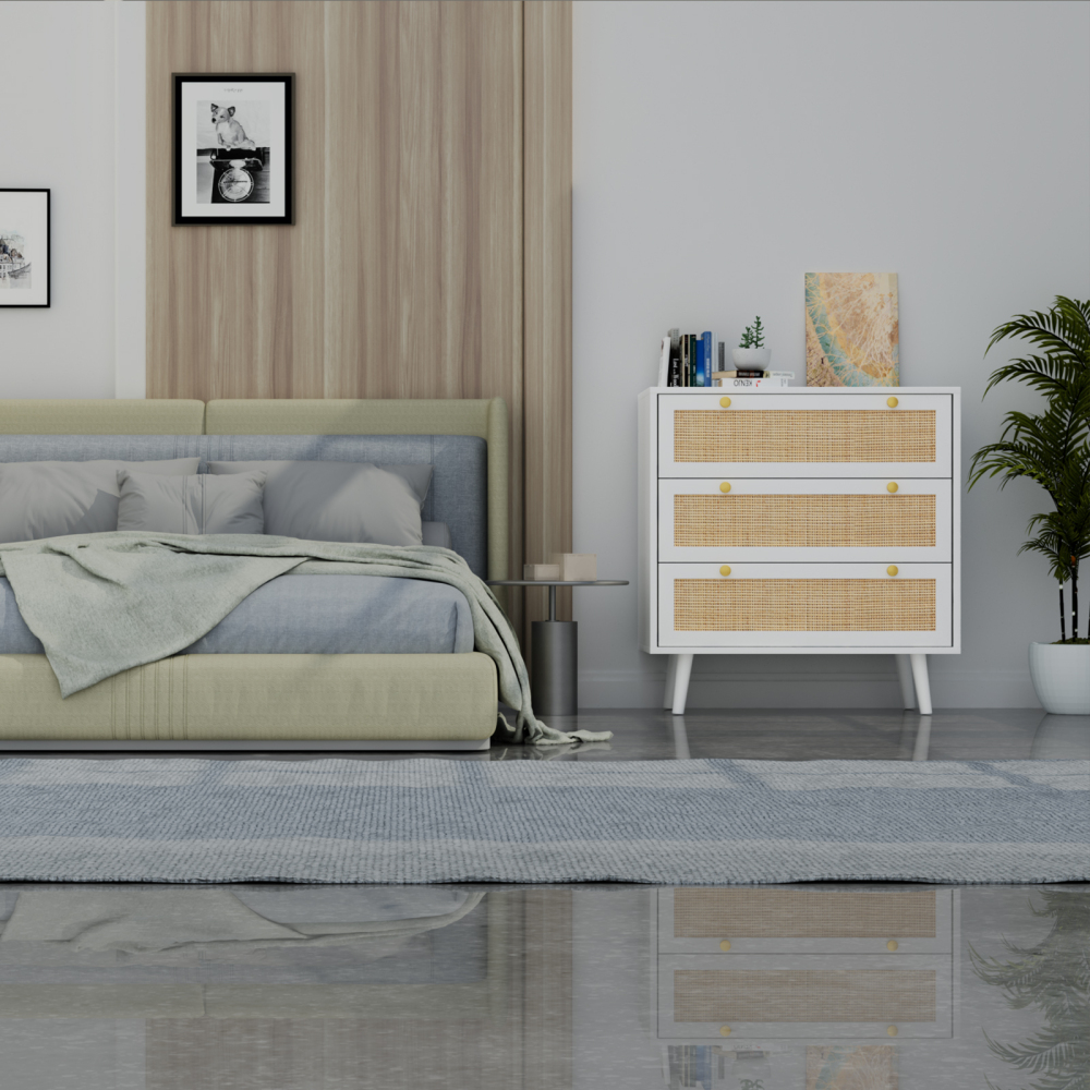 Anmytek Dresser for Bedroom with 3 Drawers Rattan Dresser
