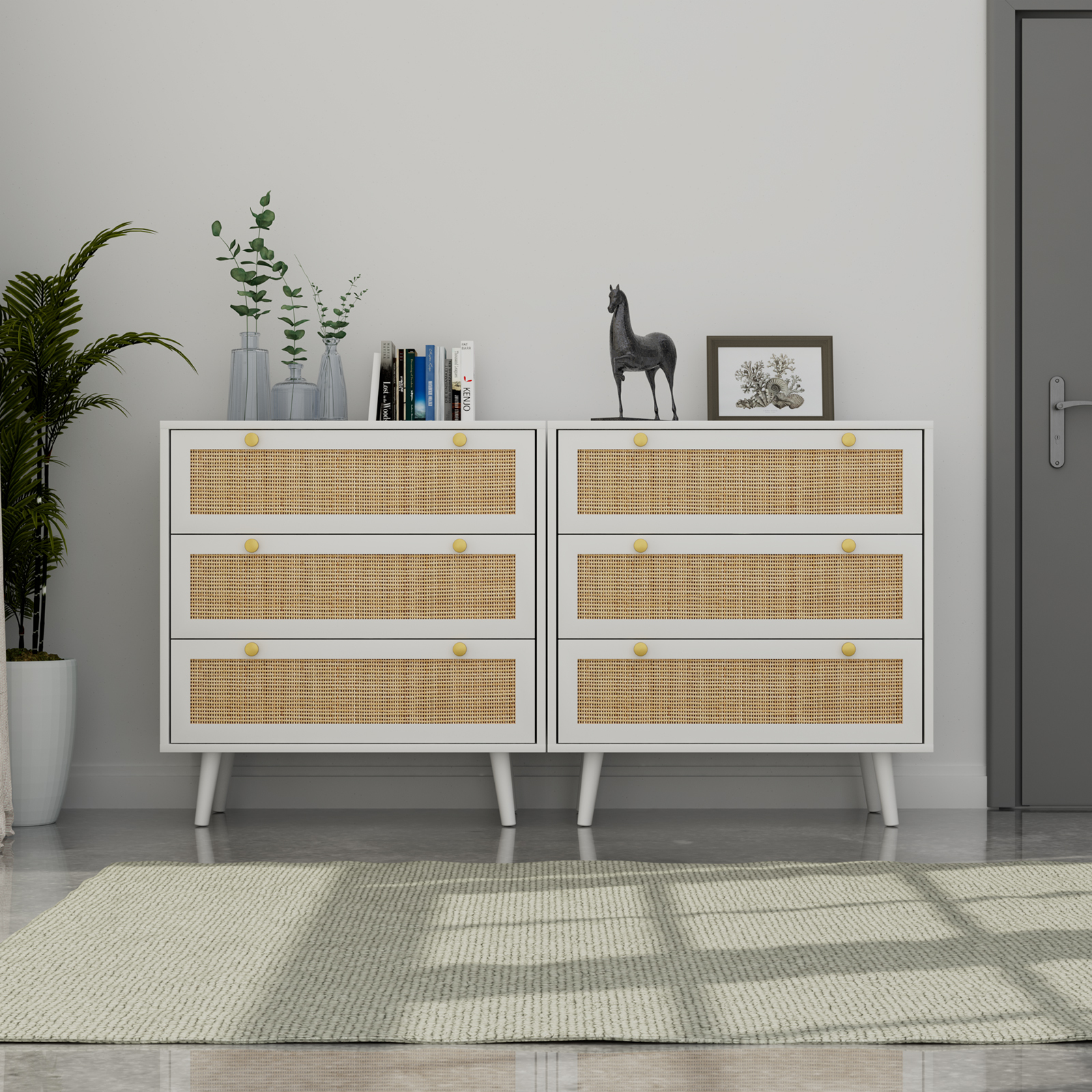 Anmytek Dresser for Bedroom with 3 Drawers Rattan Dresser