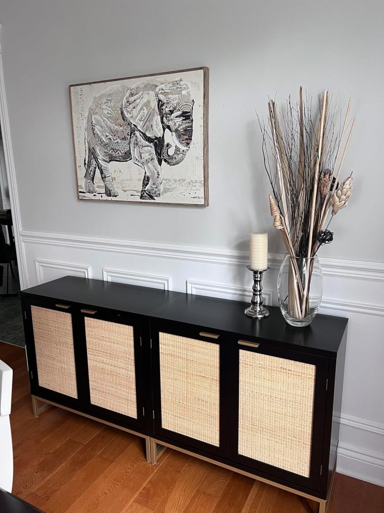Anmytek Rattan Storage Cabinet with 2 Doors Large Space