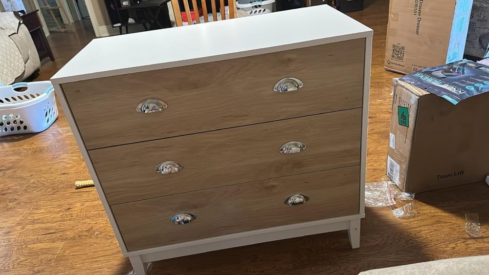 Anmytek Wooden Dresser, Modern Chest of Drawer with Spacious Closet Storage Drawers, Fashion Wood Dresser for Living Room Natural