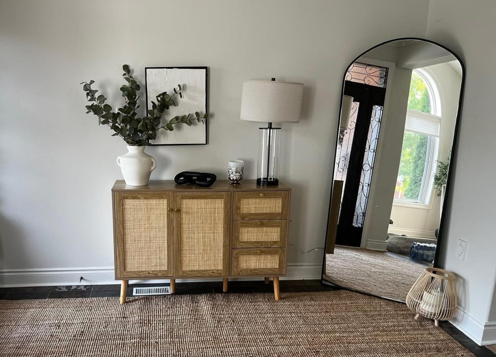 Anmytek Rattan Storage Cabinet with 2 Doors and 3 Drawers