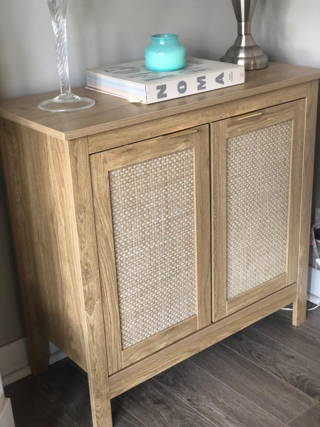 Anmytek Sideboard Buffet Storage Cabinet, Farmhouse Console Table with 2 Rattan Doors