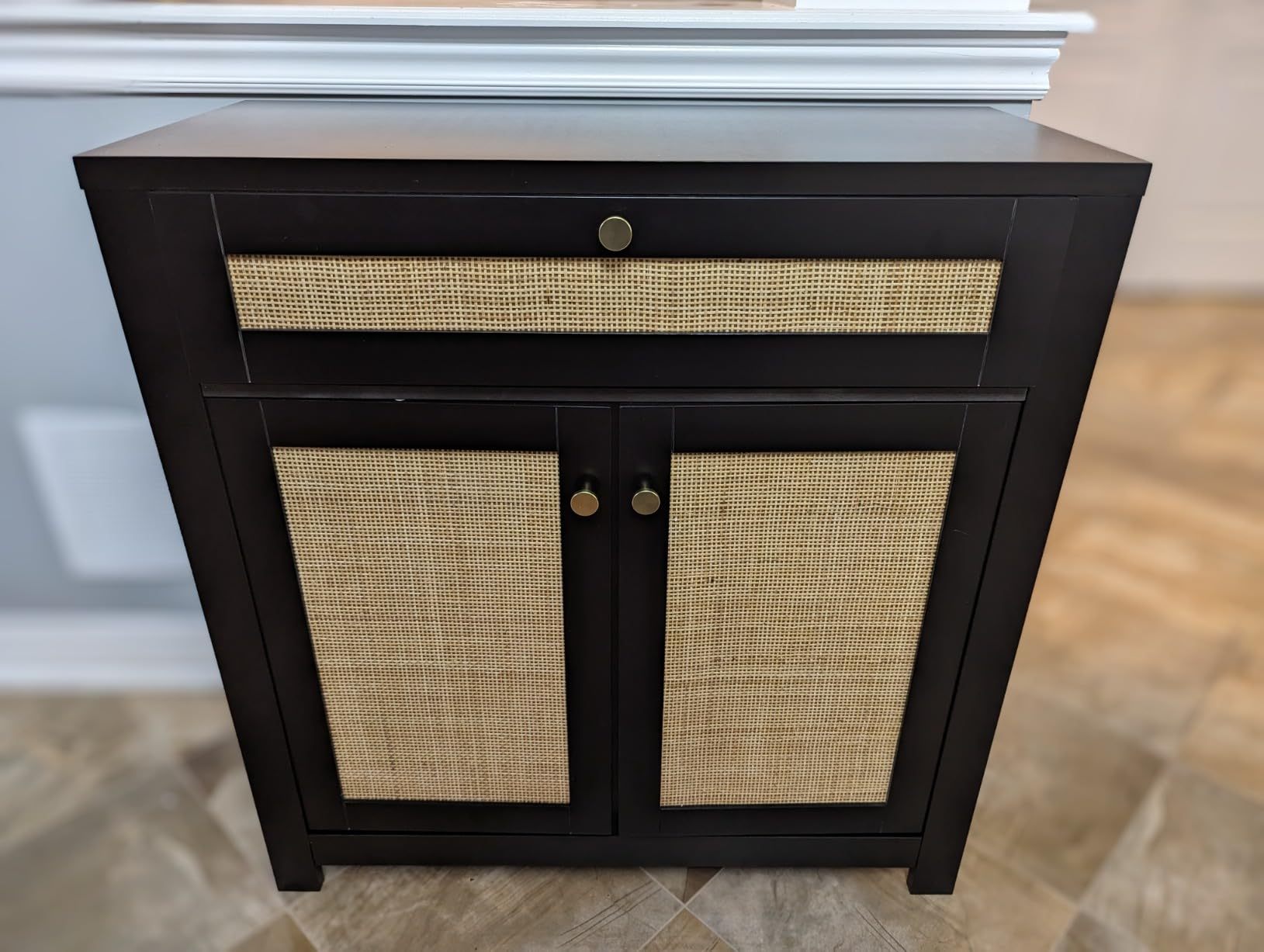 Anmytek Rattan Sideboard Cabinet, Kitchen Buffet Cabinet Storage with Door and Drawer Console Table