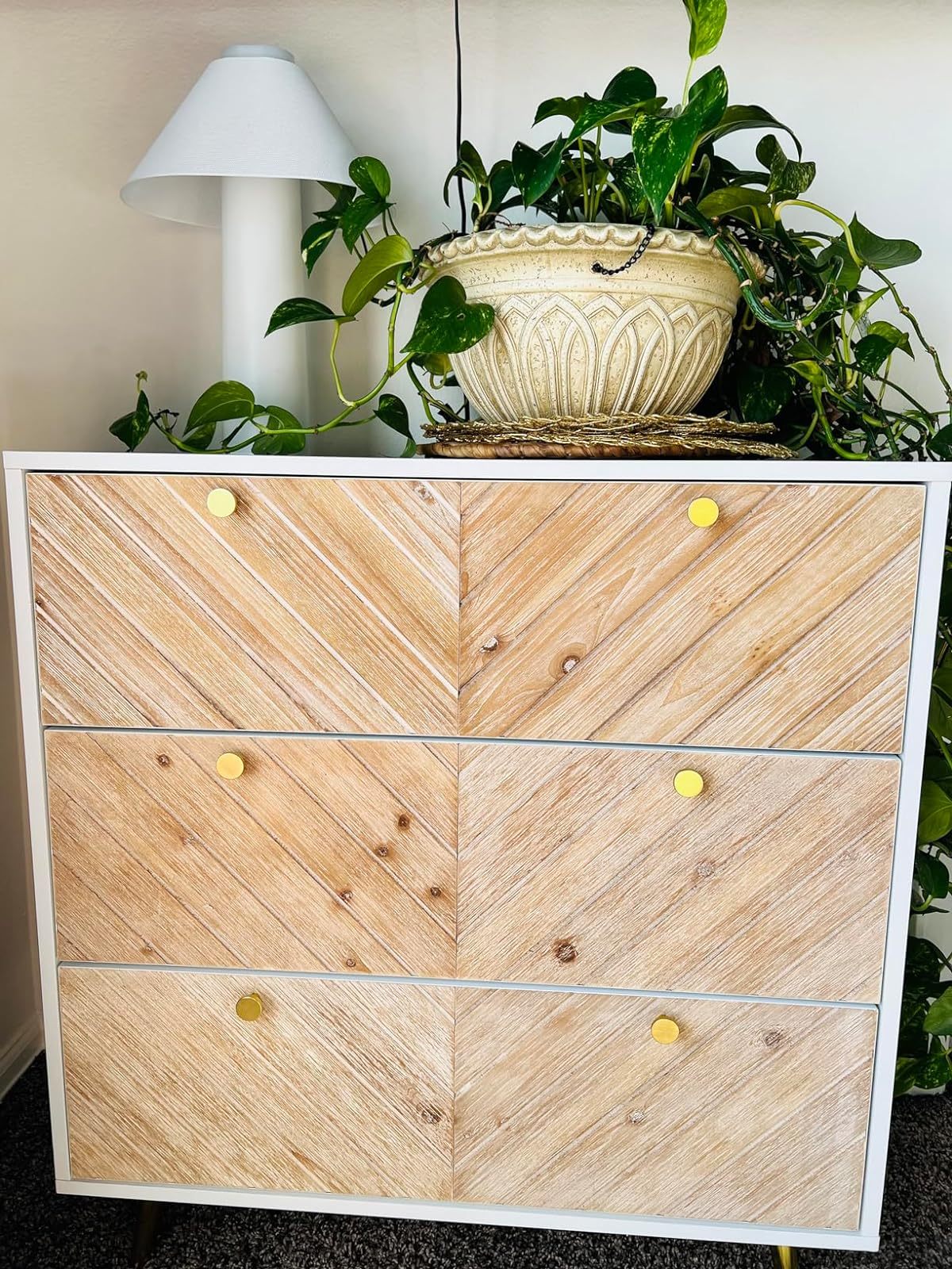 Anmytek Dresser for Bedroom with 3 Drawers, 15.75" D x 31.5" W x 36.2" H Modern Wood Chest of Drawer, 3 Drawer Dresser with Storage, Mid Century Herringbone Organizer Bedroom Furniture for Living Room