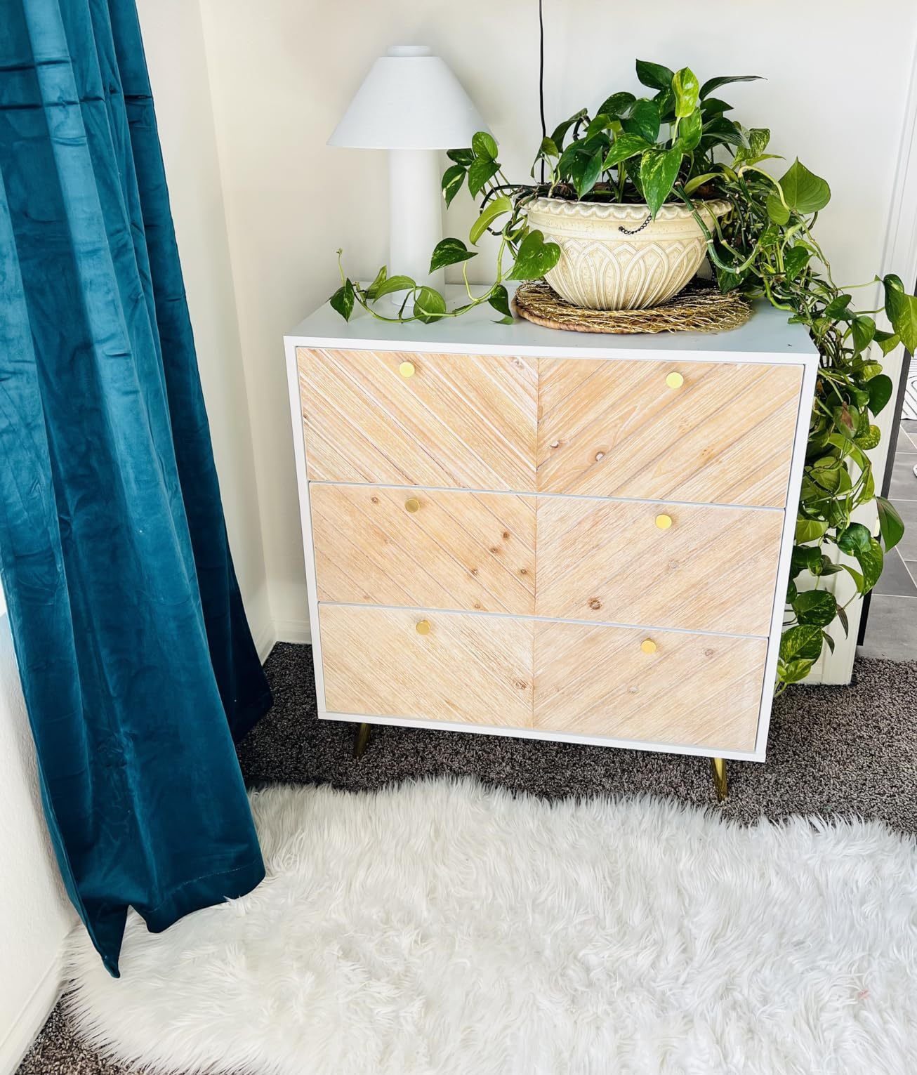 Anmytek Dresser for Bedroom with 3 Drawers, 15.75" D x 31.5" W x 36.2" H Modern Wood Chest of Drawer, 3 Drawer Dresser with Storage, Mid Century Herringbone Organizer Bedroom Furniture for Living Room