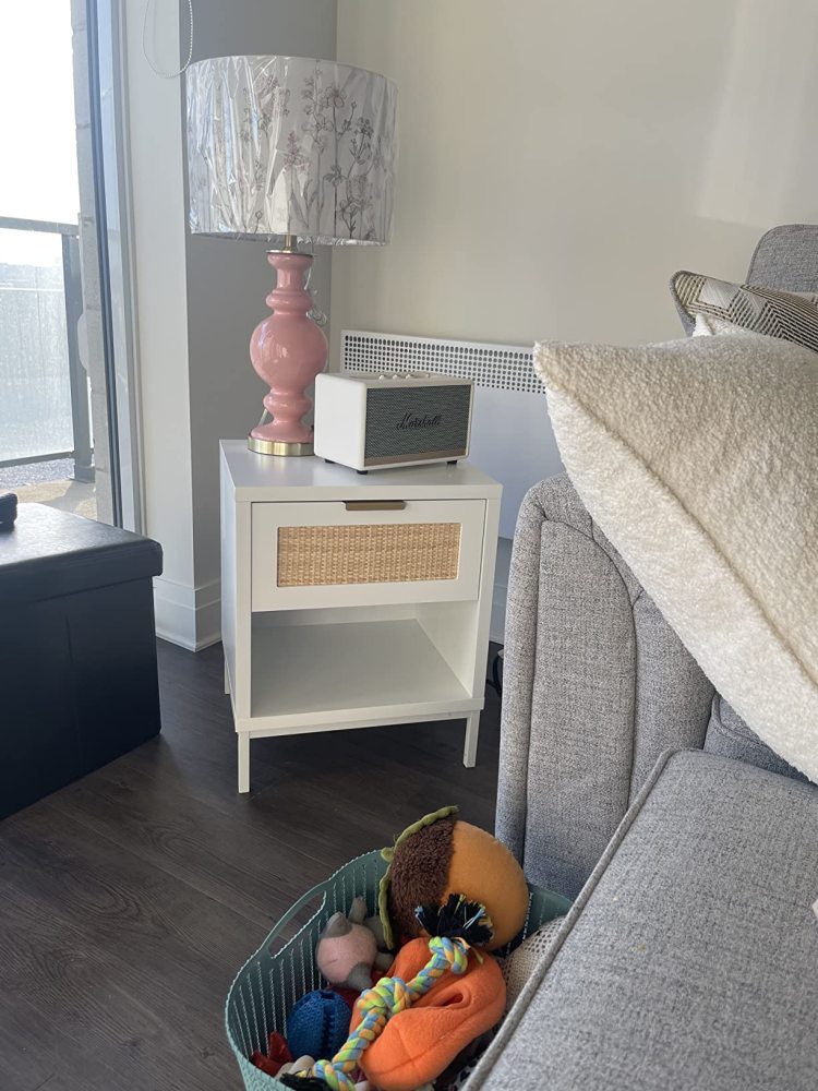 Anmytek Nightstand With Rattan Drawer Side Table Bedside End Table