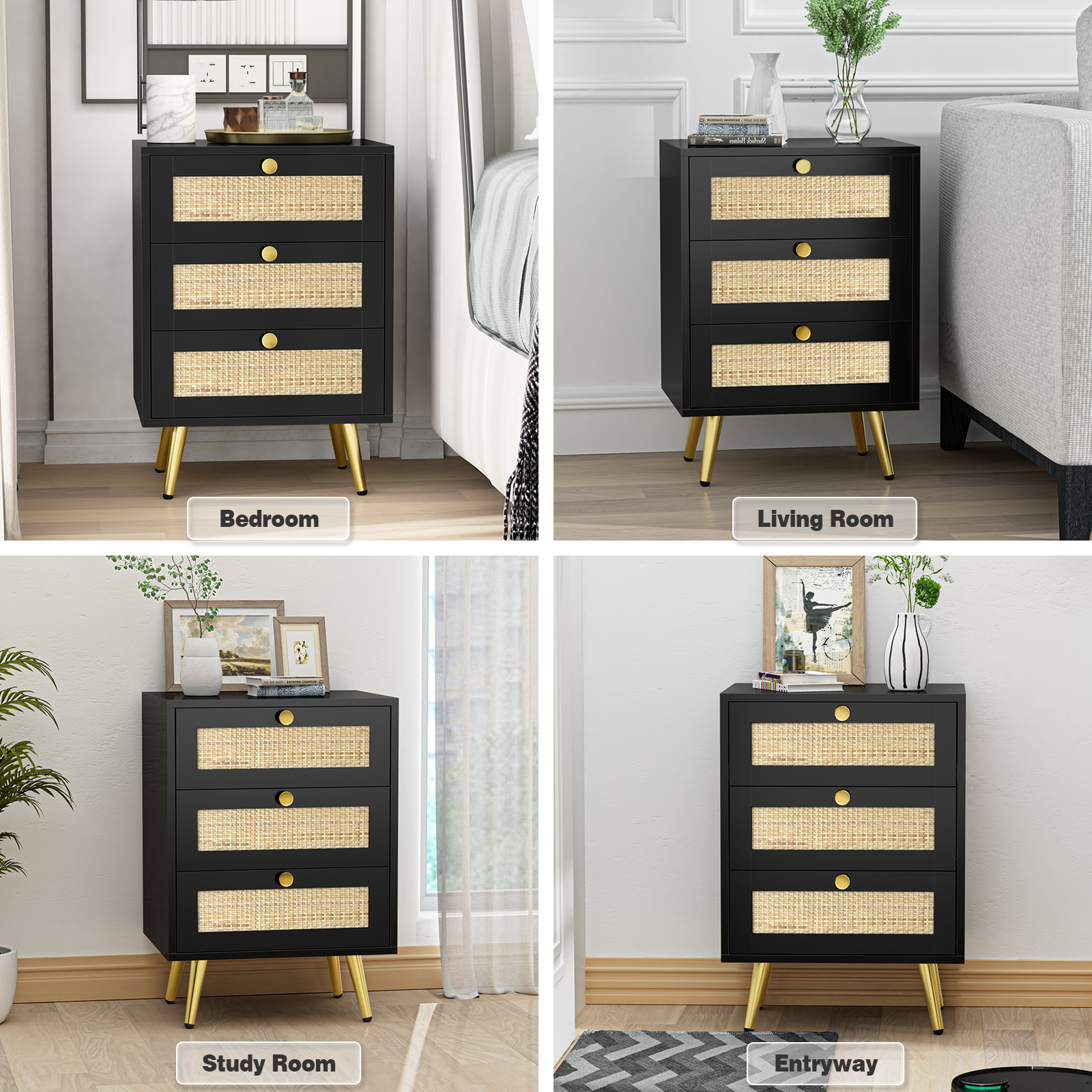 Anmytek Nightstand 26" H Dresser with 3 Drawers Bedside Table