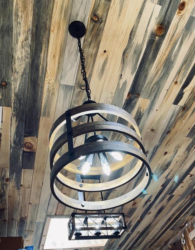 Anmytek Metal and Circular Wood Chandelier Pendant Five Lights Ceiling Lamp Light