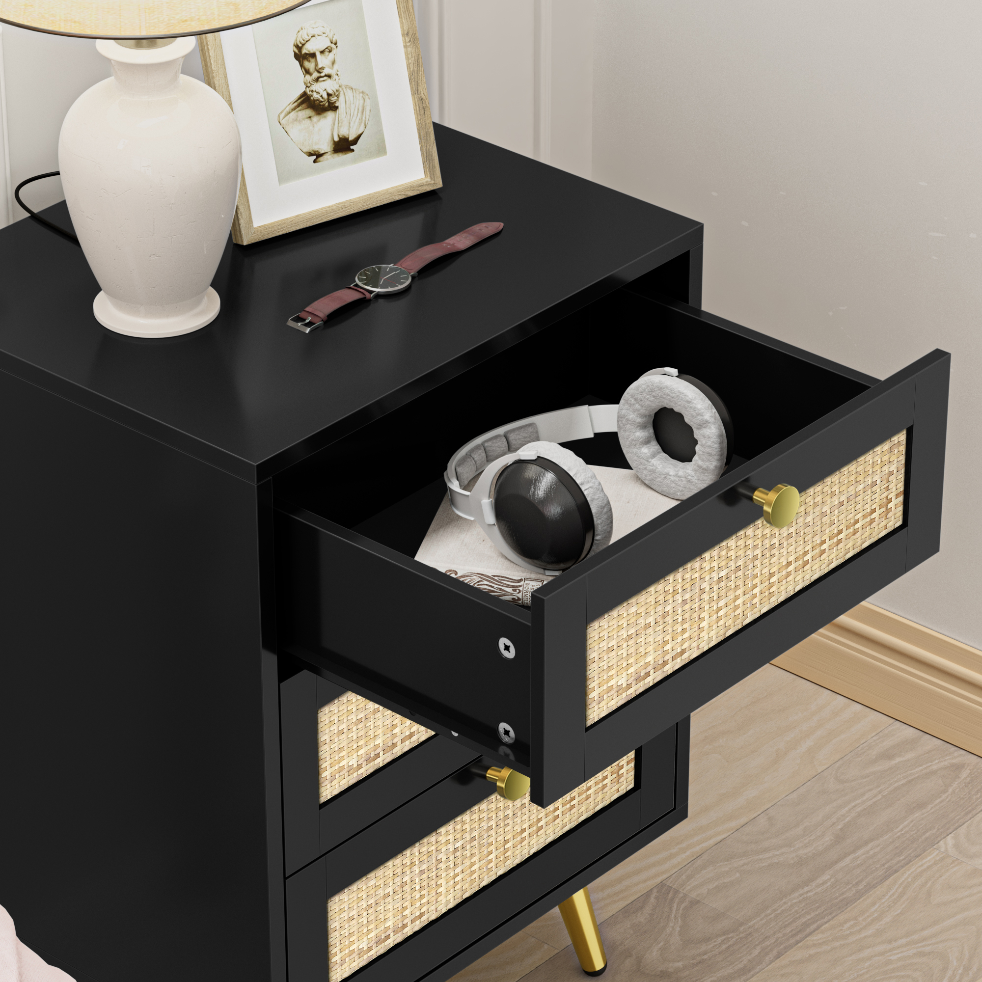 Anmytek Nightstand 26" H Dresser with 3 Drawers Bedside Table