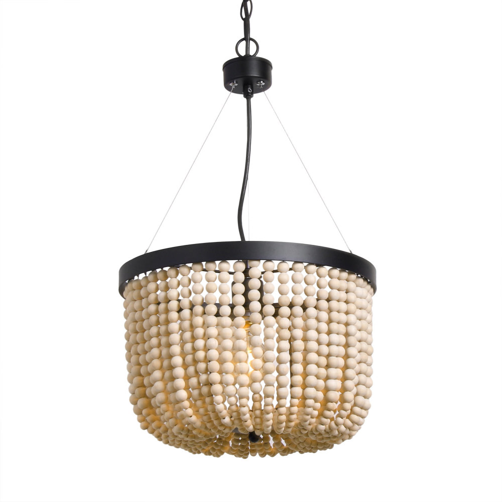 Anmytek 1 Light Wood Beaded Chandelier Bohemian Boho Beachy Pendant Light Fixtures (Bulb not Included)