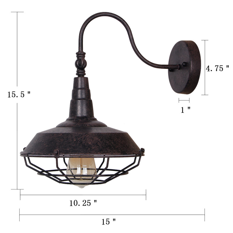 Anmytek 1-Light Industrial Metal Wall Sconces with Metal Shade Retro Rustic Loft Antique Wall Lamp Edison Vintage Decorative Wall Light Fixtures Lighting Luminaire