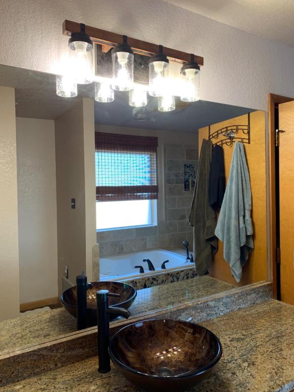 Anmytek Wood Metal Wall Mount Sconce Lighting 4-Lights Vintage Bathroom Vanity Light Over Mirror for Bedroom,Kitchen,Living Room,Hallway with Bubble Glass Shade