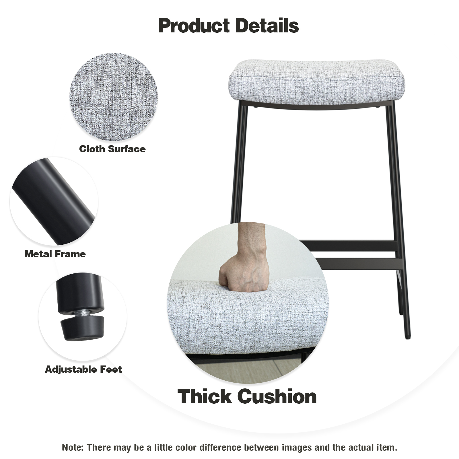 Anmytek 27" Backless Barstools Set of 2, Counter Height Bar Stools for Kitchen Modern Upholstered Saddle Seat with Thick Cushion and Footrest, Grey