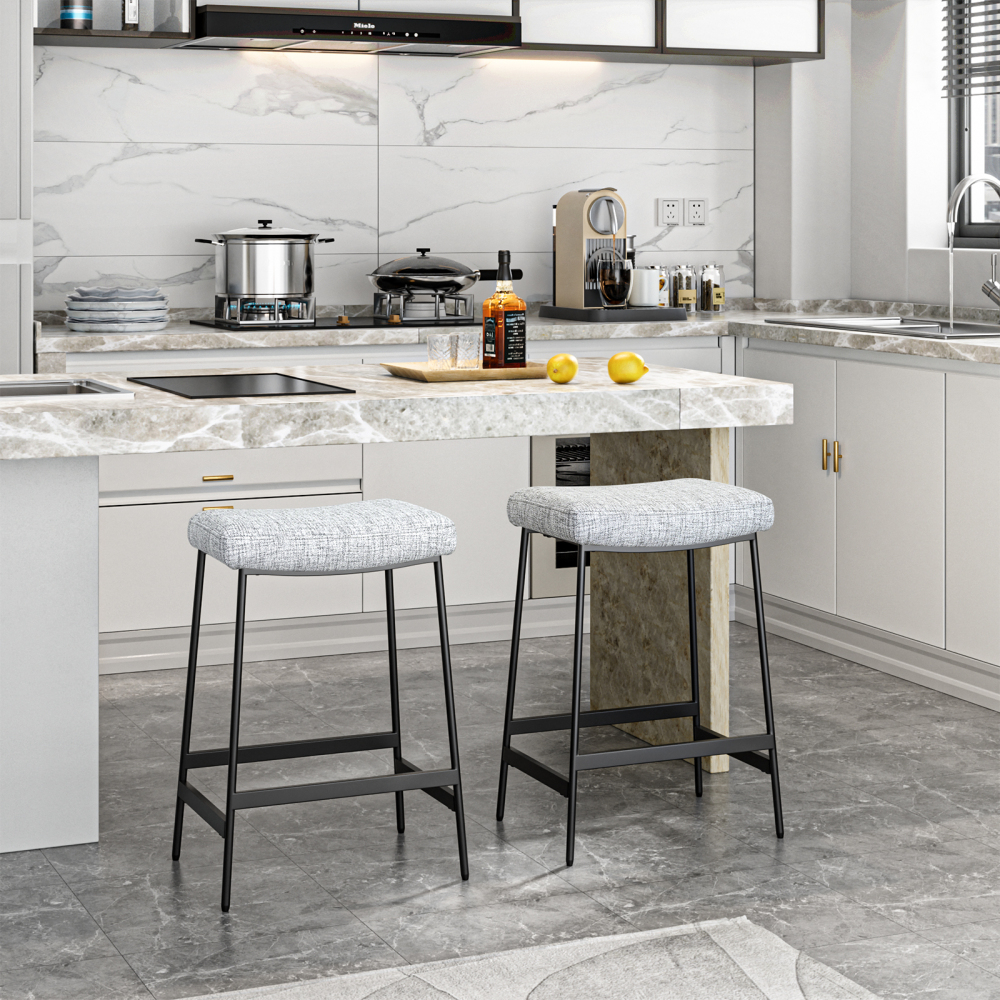 Anmytek 27" Backless Barstools Set of 2, Counter Height Bar Stools for Kitchen Modern Upholstered Saddle Seat with Thick Cushion and Footrest, Grey
