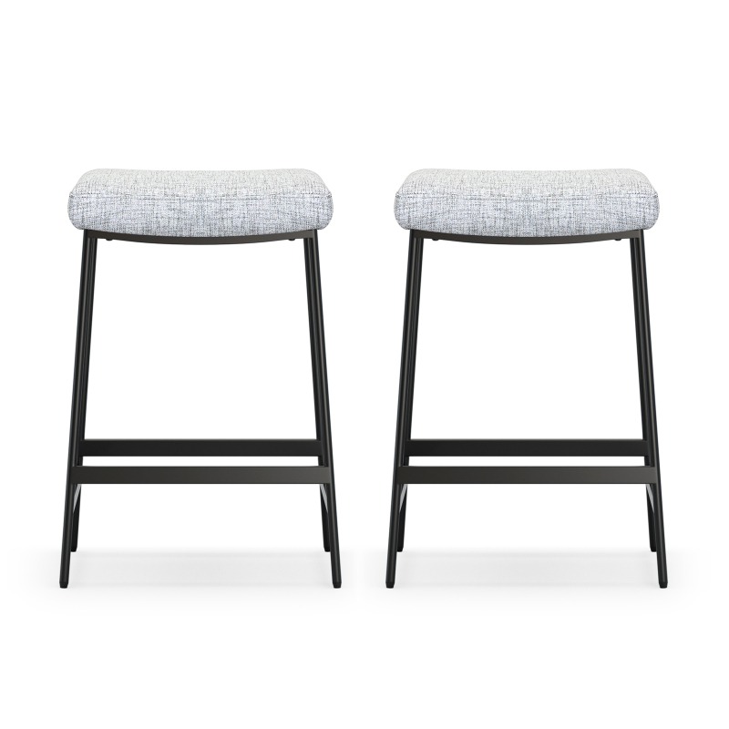 Anmytek 27" Backless Barstools Set of 2, Counter Height Bar Stools for Kitchen Modern Upholstered Saddle Seat with Thick Cushion and Footrest, Grey
