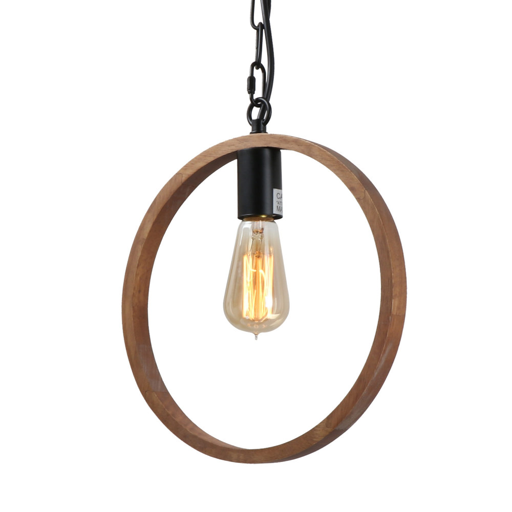 Anmytek Round Wood Chandelier, Simple 1-Light Farmhouse Pendant Lighting Fixture for Foyer Bedroom Living Room