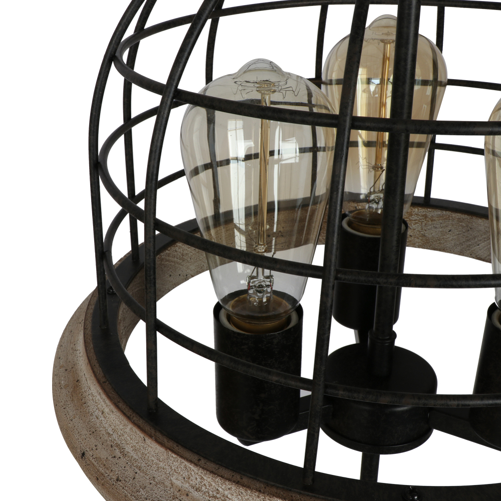 Anmytek Round Rustic Chandelier Light Fixture, 3-Light Farmhouse Pendant Lighting with Metal Wood Globe Cage Shade for Kitchen Island Dining Room