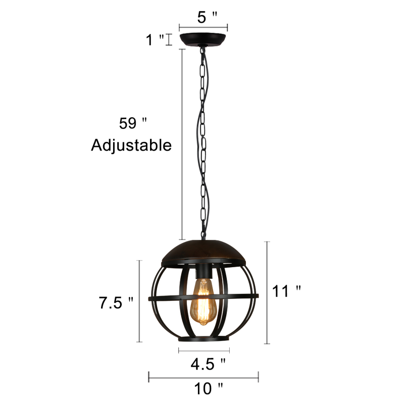 Anmytek Industrial Globe Hanging Light Fixtures Modern Black Pendant Island Lights for Kitchen Spherical Cage Farmhouse Chandelier