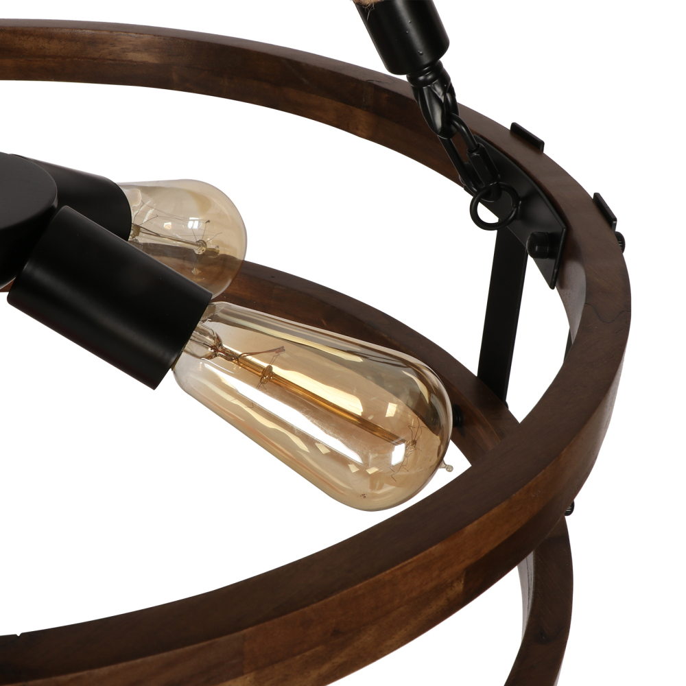 Anmytek Farmhouse Rustic Chandelier Light Fixture, 5-Light Round Wooden Chandelier, Decorative Lighting Fixture for Dining Room Kitchen Island Breakfast Area
