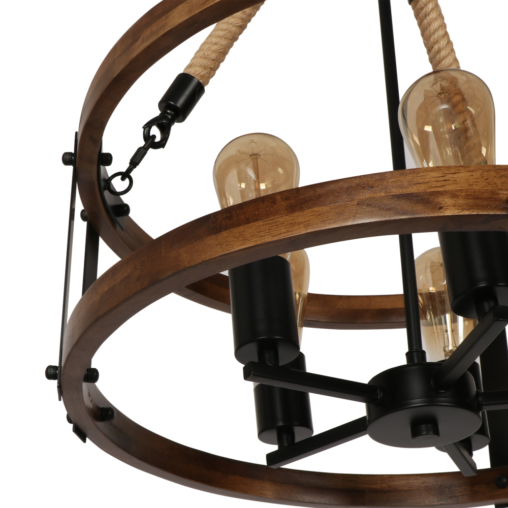 Anmytek Rustic Wood Chandelier for Dining Room 5-Light, Kitchen Island Industrial Pendant Light Vintage Hanging Dining Room Farmhouse Light Fixtures