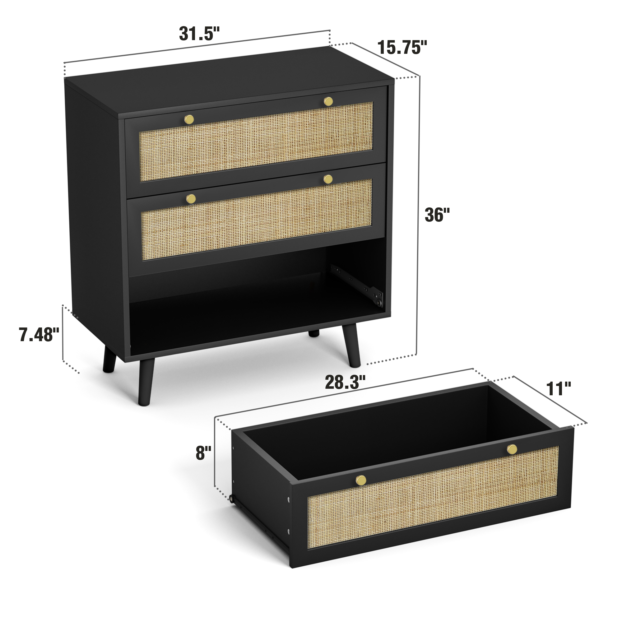 Anmytek Rattan Dresser with 3 Drawers and Spacious Storage