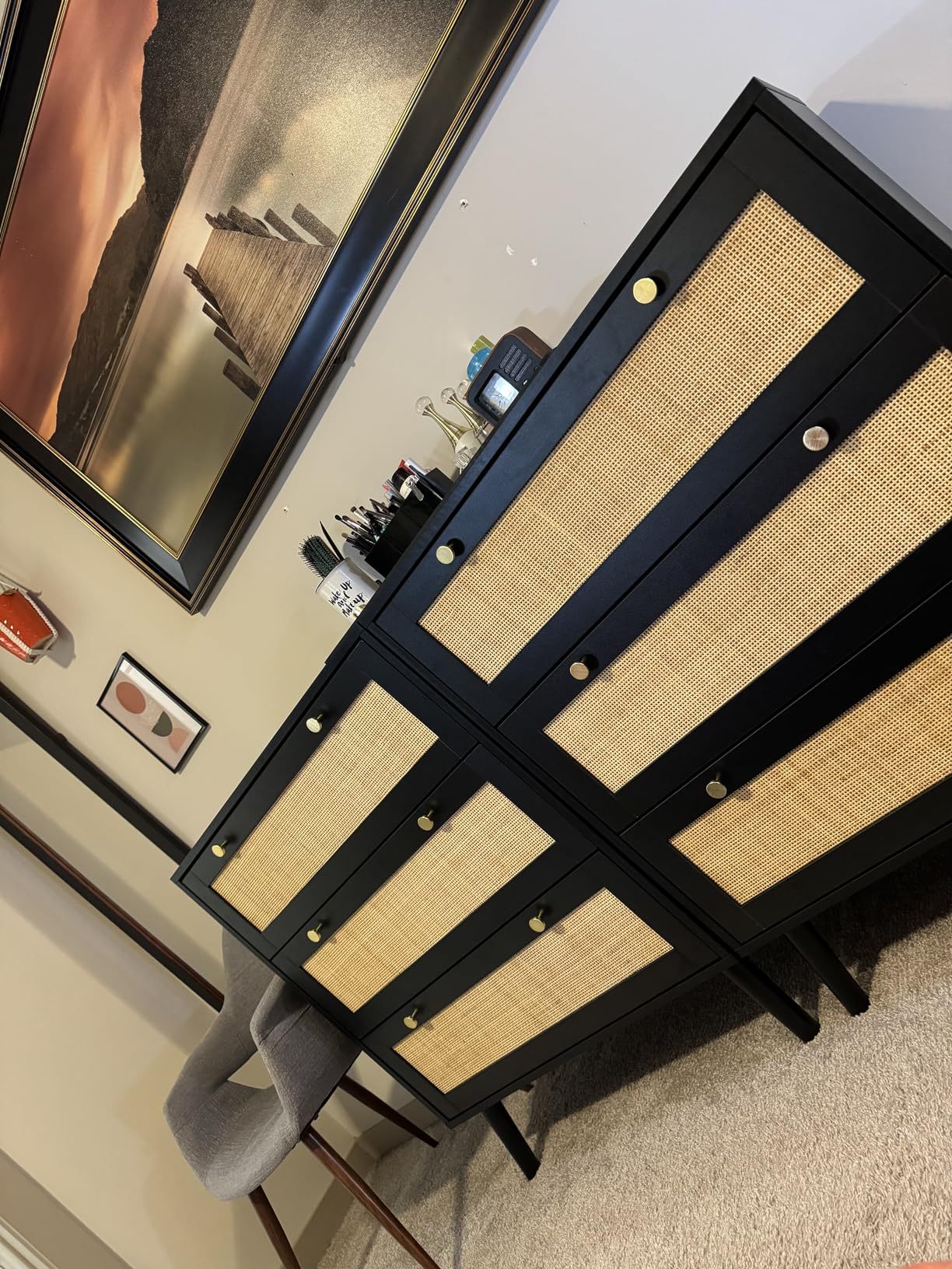 Anmytek Rattan Dresser with 3 Drawers and Spacious Storage