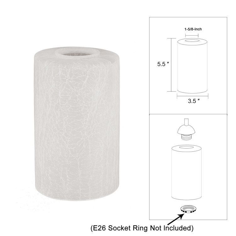 Anmytek 3 Pack Clear Frosted Glass Lamp Shade with Crack Finish Cylinder for Light Fixture Glass Replacement for Chandelier Pendant Light Wall Sconce Light Fixtures