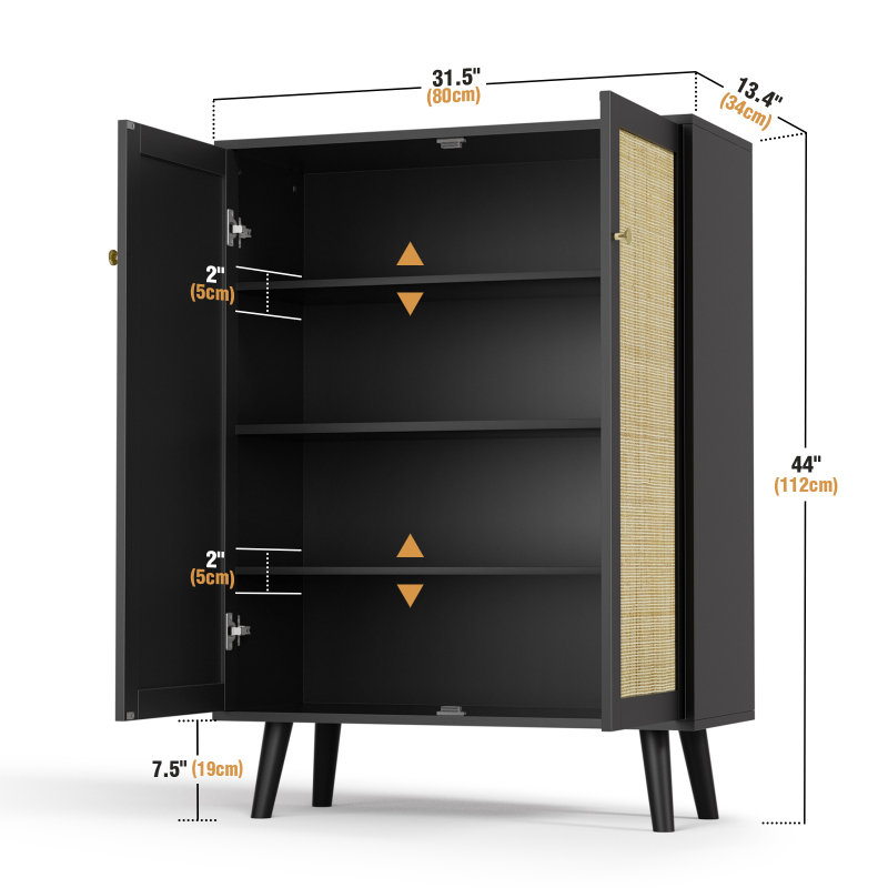 Anmytek Rattan Cabinet, 44" H Sideboard Storage Cabinet