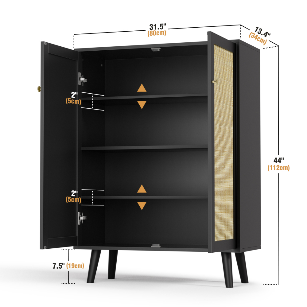 Anmytek Rattan Storage Cabinet with 2 Door and Adjustable Shelves