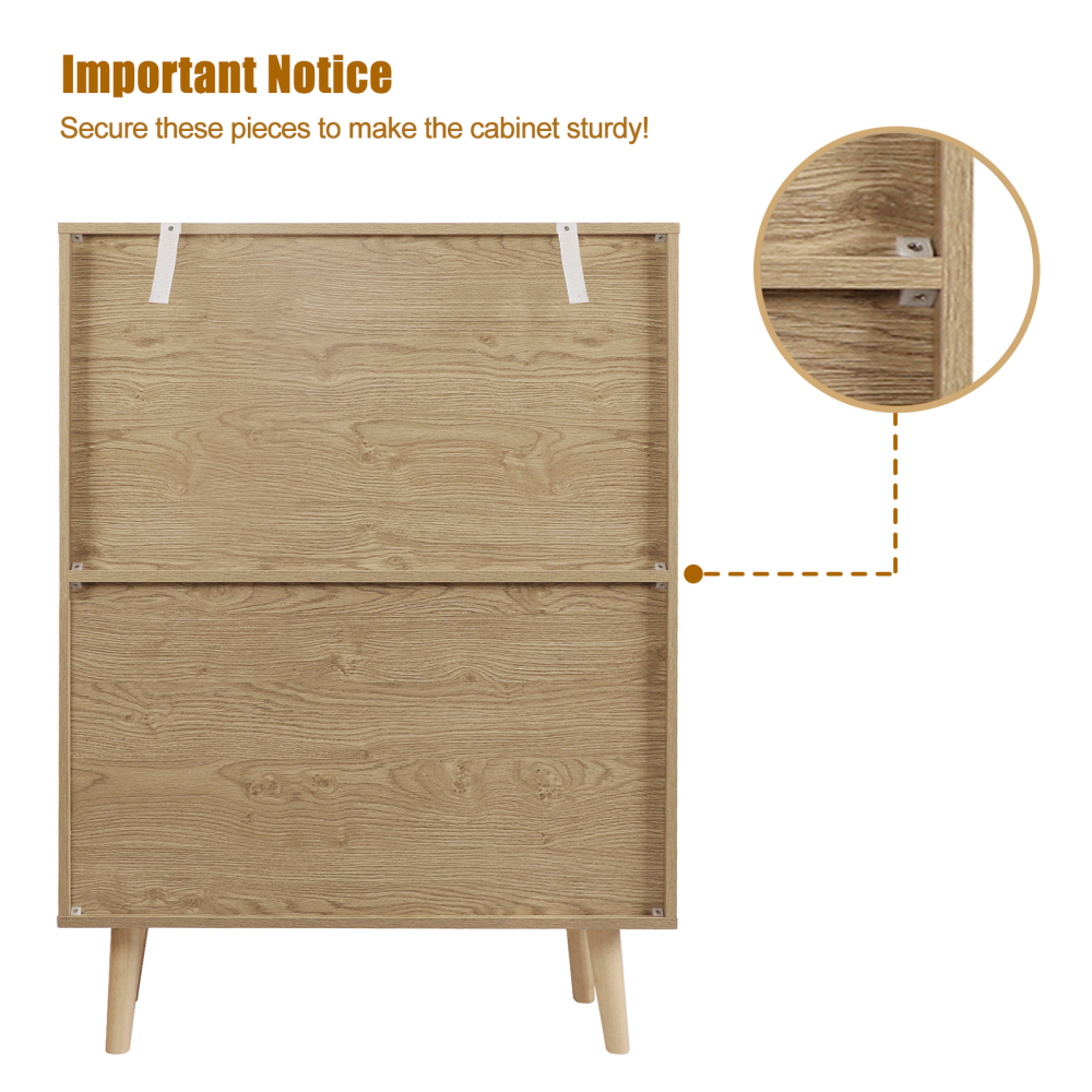 Anmytek Rattan Cabinet,Tall Sideboard Storage Cabinet with Crafted Rattan Front, Entry Cabinet Wood 2 Door Accent Cabinet with Adjustable Shelves