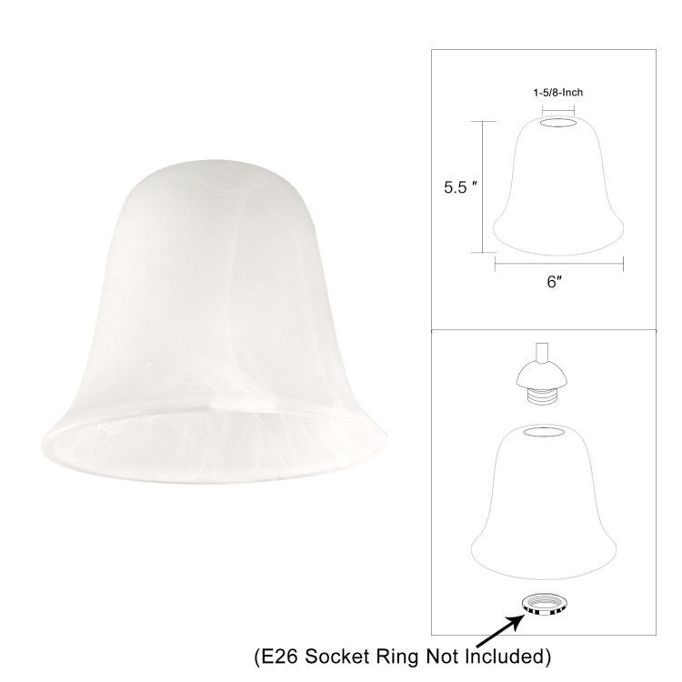 Anmytek Bell Shaped Glass Shade, Alabaster Glass Shades Replacement for ceiling fan light wall light and pendant, Lipless with 1-5/8-inch Fitter Opening, 3 Pack