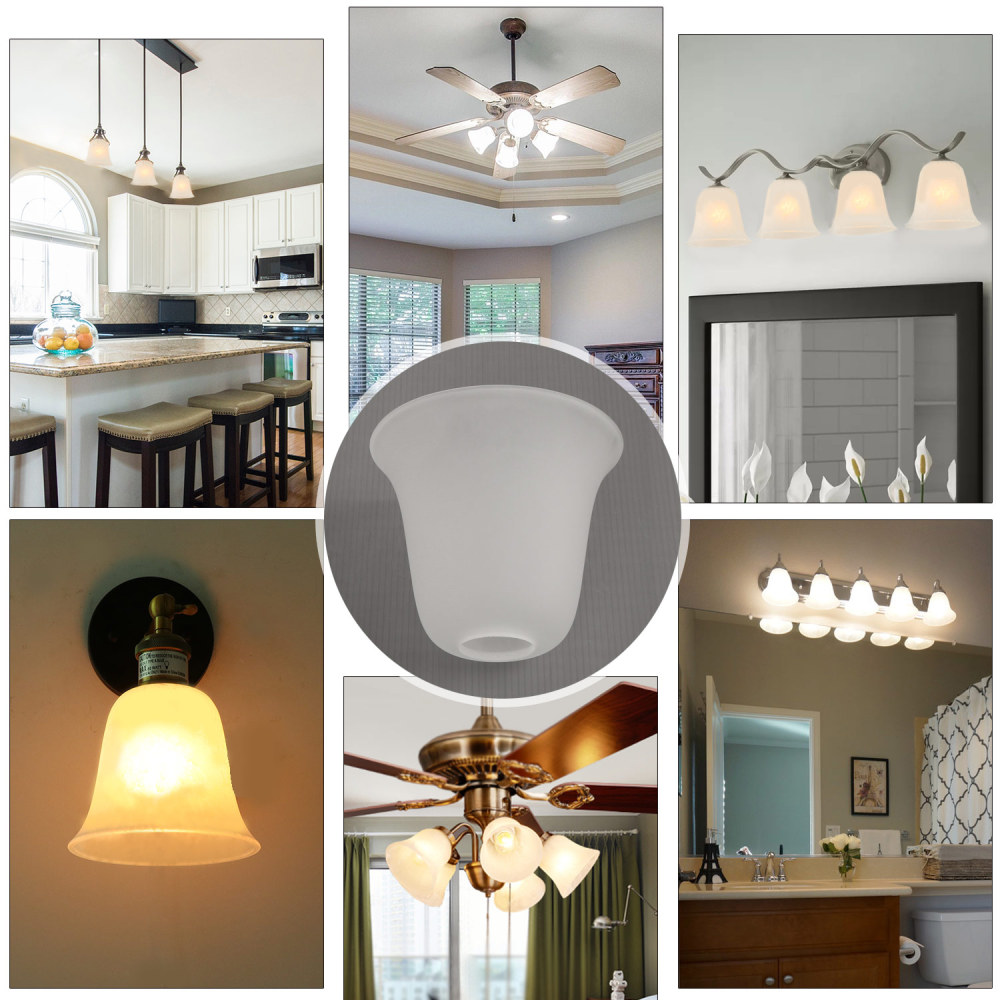 Anmytek 4 Pack Bell Shaped Frosted Glass Lamp Shade, Lighting Fixture Accessory Lampshade Glass Replacement with 1-5/8-inch Opening Fitter