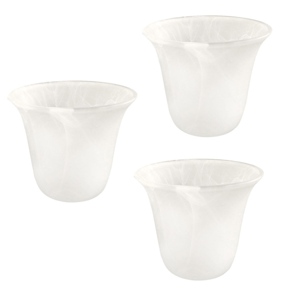Anmytek Bell Shaped Glass Shade, Alabaster Glass Shades Replacement for ceiling fan light wall light and pendant, Lipless with 1-5/8-inch Fitter Opening, 3 Pack