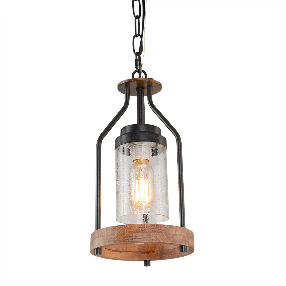 Anmytek Simple Pendant Light Retro Island Pendant Lighting Fixture, Farmhouse Kitchen Hanging Ceiling Light with Glass Shade for Bedroom Living Room Bathroom