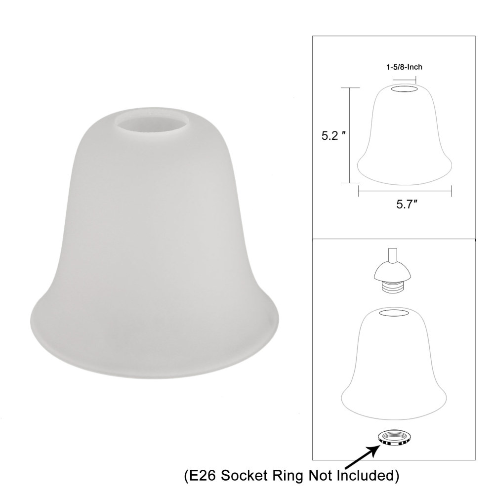 Anmytek 4 Pack Bell Shaped Glass Shade Replacement Frosted Light Fixture Shades for ceiling fan light wall light,Lipless with 1-5/8-inch Fitter Opening
