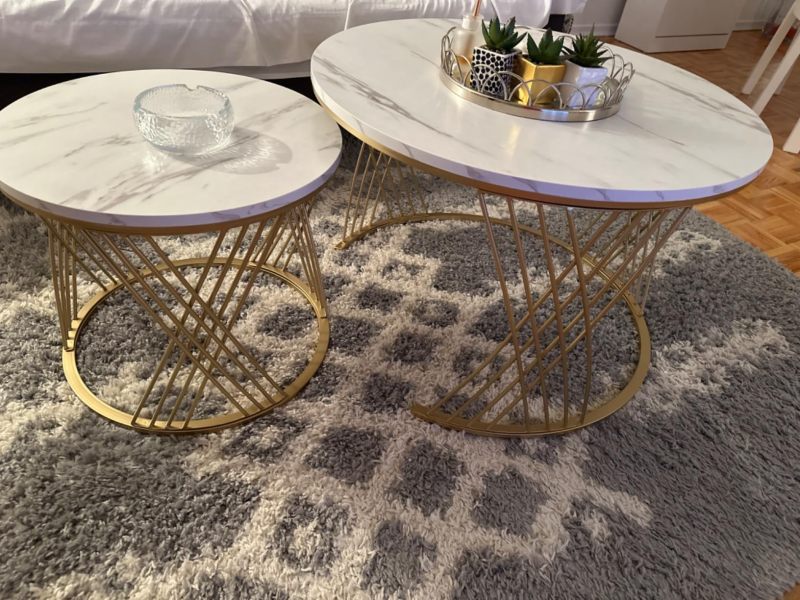 Anmytek Round Coffee Table Set of 2, Modern Coffee Tables for Living Room, Faux Marble Center Table, Nesting Coffee Table Simple Nightstand