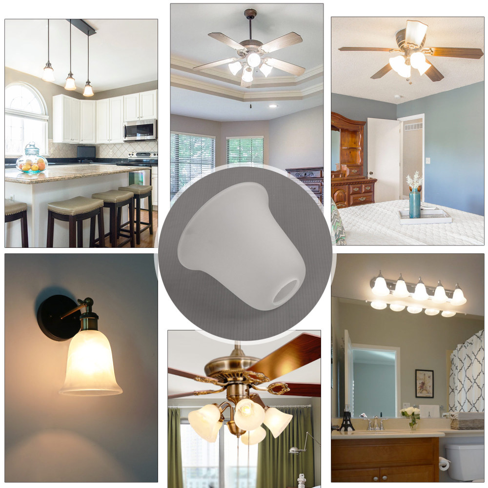 Anmytek 4 Pack Bell Shaped Glass Shade Replacement Frosted Light Fixture Shades for ceiling fan light wall light,Lipless with 1-5/8-inch Fitter Opening