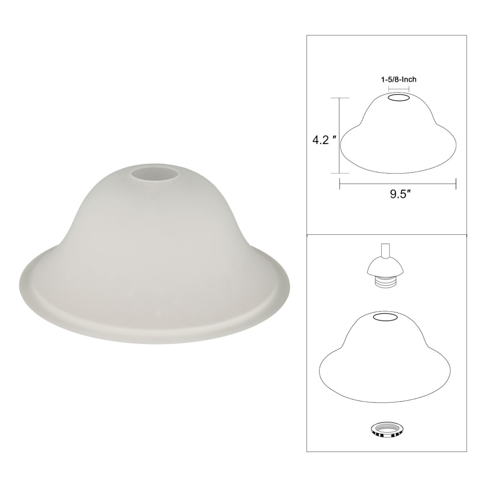 Anmytek Floor Lamp Glass Shade Replacement Globe -Fitting Opening 1.625" Elegant Style Light Fixture Shade, Height: 4.75 inch, Width: 12 inch. Lipless