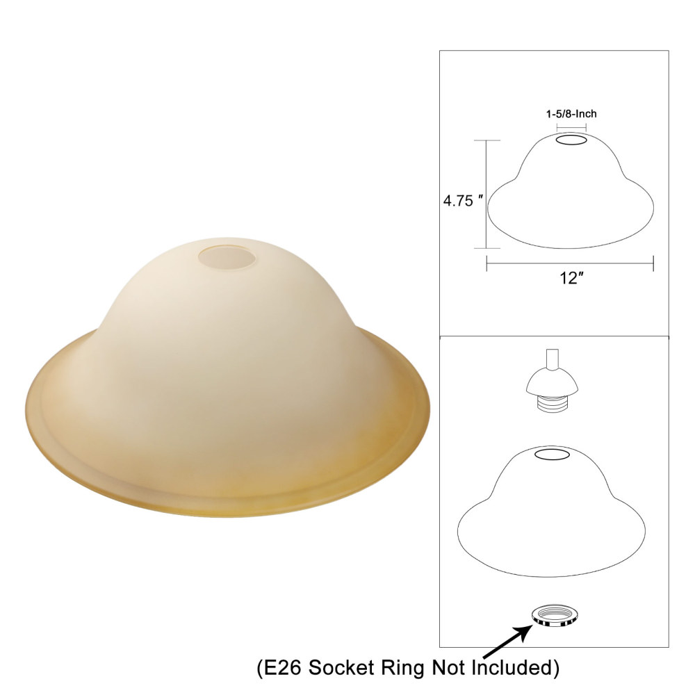 Anmytek Small Floor Lamp Glass Shade Replacement Globe -Fitting Opening 1.625" Modern Frosted Style Light Fixture Shade, Height: 4.13 inches, Width: 9.45 inches. Lipless