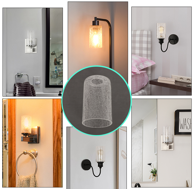 Anmytek Crack Finish Clear Glass Shade Covers Replacements, Cylinder Glass Shade with 1-5/8 Inch Fitter Glass Lamp Shade for Light Fixtures Pendant Lights