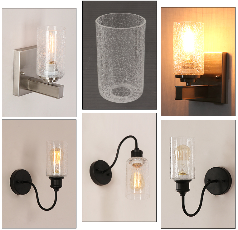 Anmytek Crack Finish Clear Glass Shade Covers Replacements, Cylinder Glass Shade with 1-5/8 Inch Fitter Glass Lamp Shade for Light Fixtures Pendant Lights